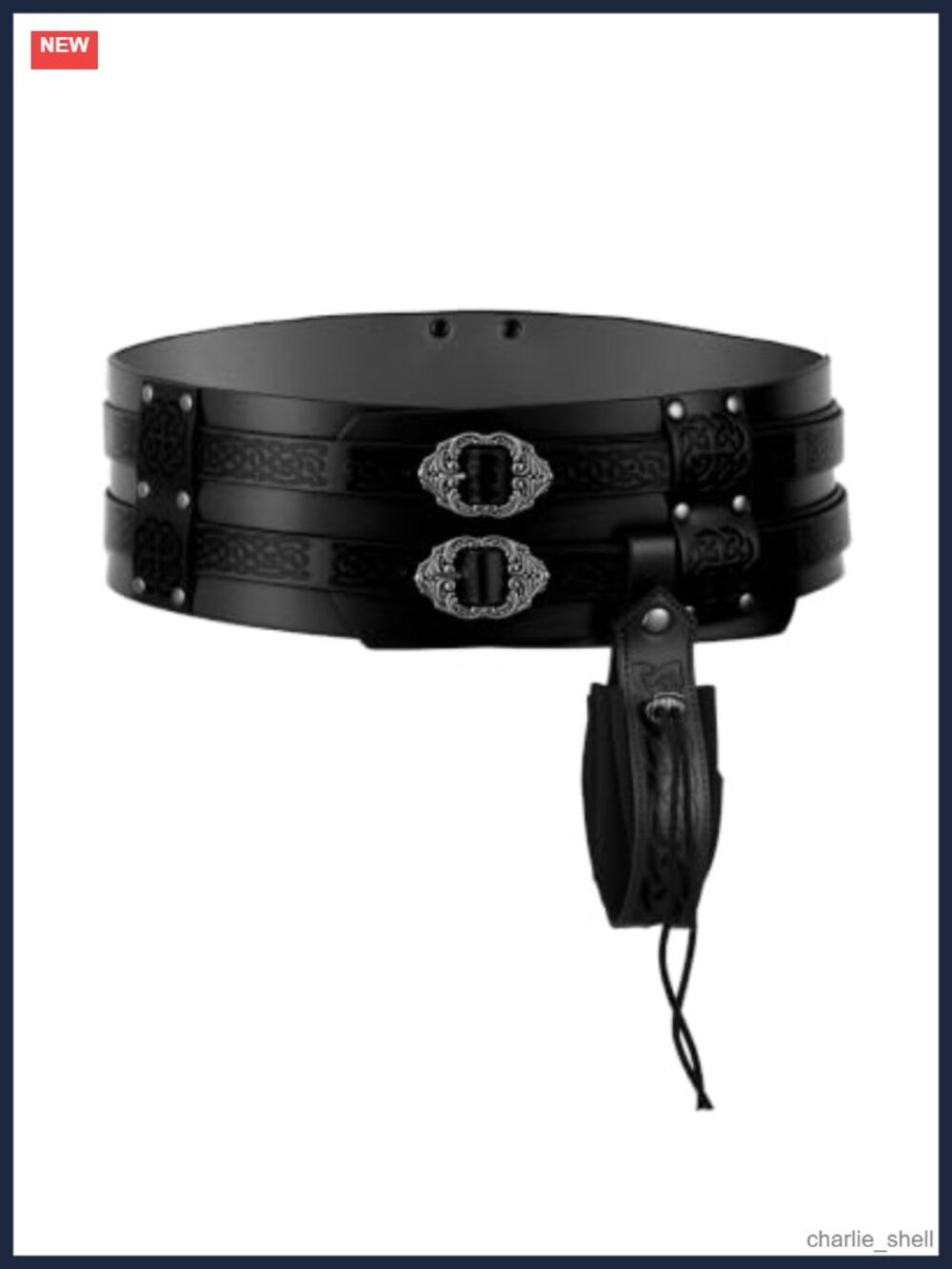 Wide Medieval Viking Belt with Pouch Faux Leather Ren Faire Costume